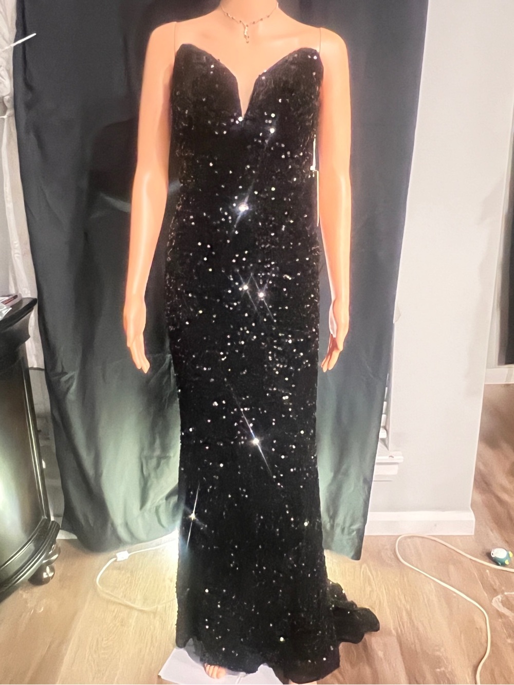 Witness Of Love Strapless Black Sequin Mermaid Prom Gown